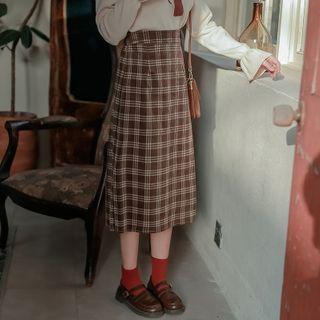 Plaid Corduroy Midi Skirt