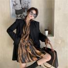 Single Breasted Blazer / Long-sleeve Draped Animal Print Shirt