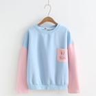 Color Block Rabbit Print Pullover Blue - One Size