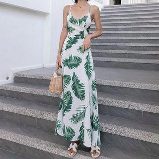 Spaghetti-strap Leaf Print Midi Sundress
