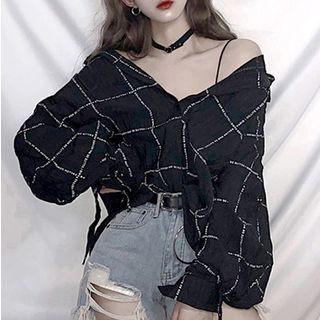 Lettering Plaid Blouse
