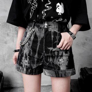 Chained Tie-dye Print Denim Shorts