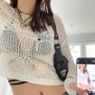 Long-sleeve Distressed Cropped Knit Top