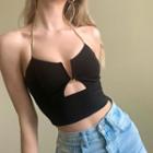 Halter-neck Chain Strap Cut-out Top