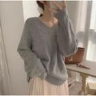 V-neck Sweater / Midi Mesh A-line Skirt