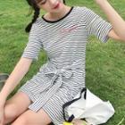 Striped Tie-waist Short-sleeve T-shirt Dress