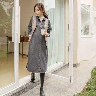 Half-placket Midi Denim Shirtdress