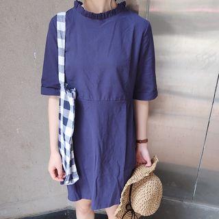 Frilled Neck Short-sleeve A-line Dress