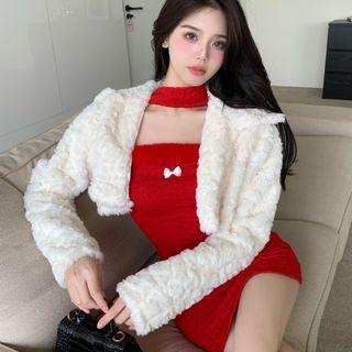 Halter Furry Bandeau Knit Dress / Furry Jacket ( Various Design )