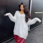 V-neck Oversized Fluffy Sweater