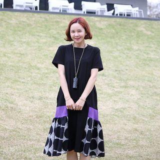 Round-neck Pattern-hem T-shirt Dress