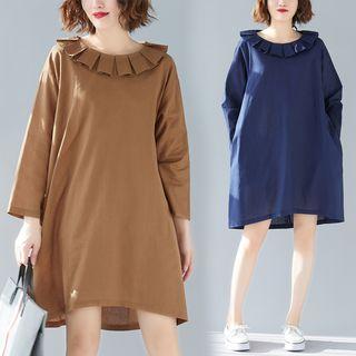 Plain Ruffle Long-sleeve Dress