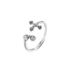 925 Sterling Silver Fashion Simple Cross Cubic Zirconia Adjustable Open Ring Silver - One Size