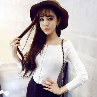 Zip Front Ribbed Long-sleeve T-shirt