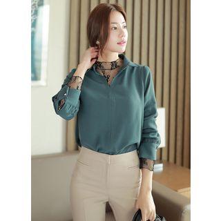 Notched-neckline Jewel-button Blouse