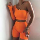 Set: Long-sleeve One Shoulder T-shirt + Shorts