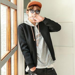 Faux Leather Lettering Applique Bomber Jacket