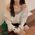Mock Two-piece Cold-shoulder Crop Sweatshirt