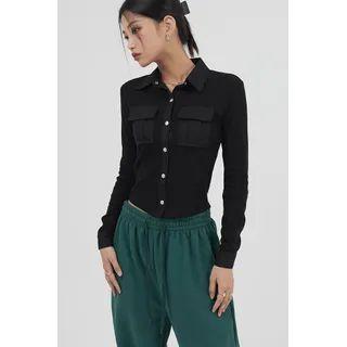 Collared Flap-pocket Button-up Top