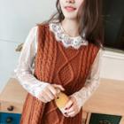 Long-sleeve Lace Mini Dress Black - One Size