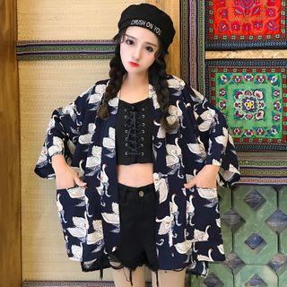Swan Print Open Front Jacket