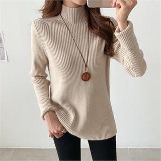 Mock-neck Cuff-sleeve Knit Top