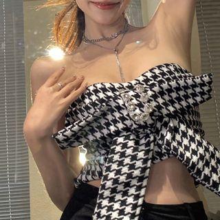 Houndstooth Tube Top / Heart Cutout Skinny Pants