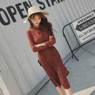 Floral Print Pleated Midi A-line Dress