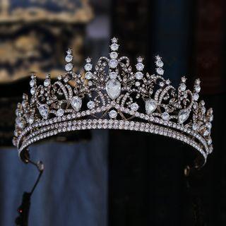 Rhinestone Wedding Tiara Gold & White - One Size