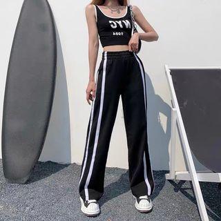 Set: Lettering Crop Tank Top + Wide Leg Pants