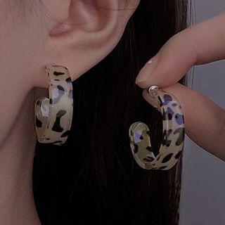 Leopard Print Resin Open Hoop Earring 1 Pair - Light Brown - One Size