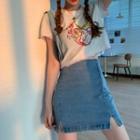 Short-sleeve Printed T-shirt / Plaid Skirt