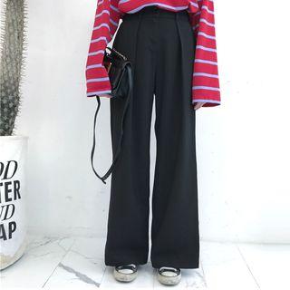 Plain Loose-fit Wide-leg Pants