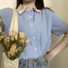Short-sleeve Floral Collar Checkered Shirt As Shown In Figure - One Size