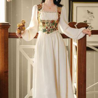 Long-sleeve Lace-up Midi A-line Corset Dress