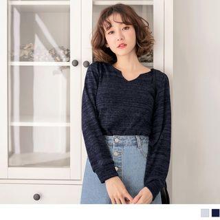 Long Sleeve V-neck Melange Top