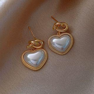 Heart Drop Earring 1 Pair - Silver Needle - Gold - One Size
