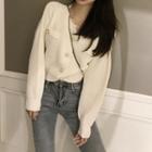 Band Collar Cardigan White - One Size