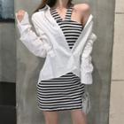 Plain Shirt / Halter Striped Mini Sheath Dress