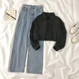 Drawcord Shirt / Washed Wide Leg Jeans