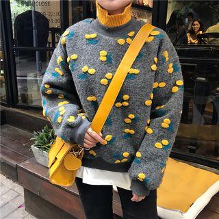 Mock Two-piece Turtleneck Cherry Print Sweatshirt