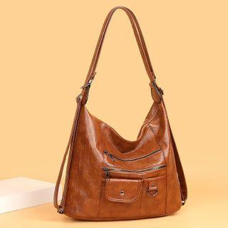 Faux Leather Two-way Shoulder Bag / Backpack