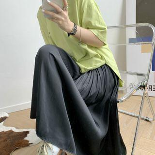Satin Midi A-line Skirt Black - One Size