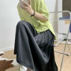 Satin Midi A-line Skirt Black - One Size