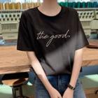 Letter Embroidered T-shirt Black - One Size