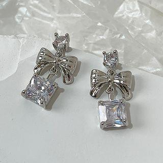 Bow Rhinestone Alloy Dangle Earring 1 Pair - S925 Silver Needle Earrings - Bow - Silver - One Size