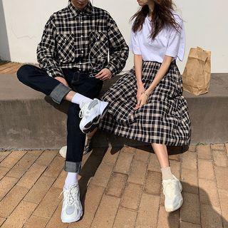 Couple Matching Plaid Shirt / Midi A-line Skirt