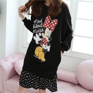 Inset Mickey Mouse Pullover Dotted Skirt
