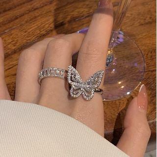 Butterfly / Rhinestone Alloy Open Ring / Set