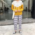 Two-tone Hoodie / Plaid Straight-fit Pants